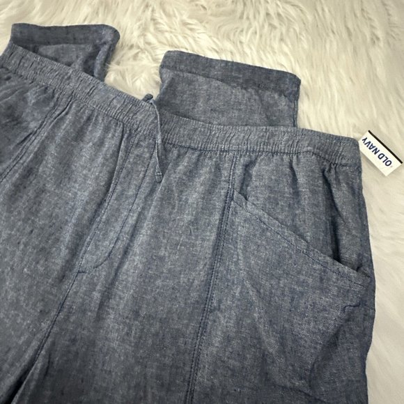 Old Navy womens NWT high rise crop pants 55% linen 3X elastic waist blue - Picture 2 of 13